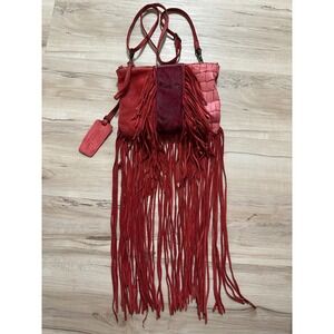 Caterina Lucchi Handmade in Italy Leather Fringe Shoulder Bag in Red